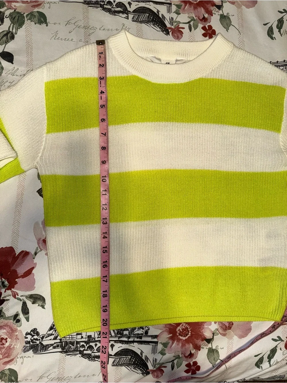 H&M Girls Lime Green White Striped Knit Sweater Size 14 / 170